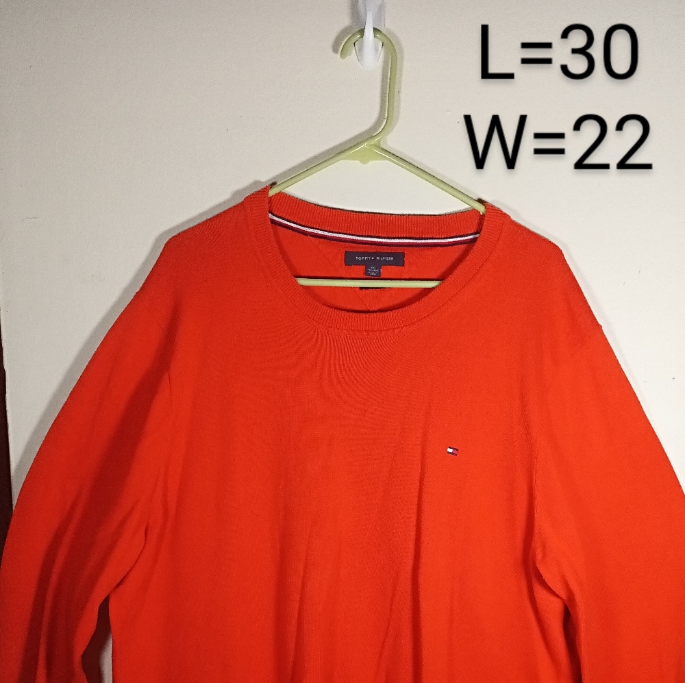 Tommy Hilfiger Shirt Mens 2XL Orange Athletic Crew Sweatshirt